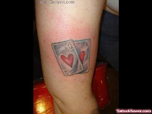 Heart Cards Gambling Tattoo On Bicep