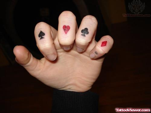Club Cards symbols Gambling Tattoo On Fingers