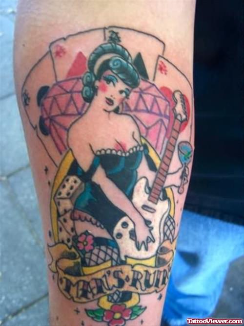 Gambling Girl Tattoo On Arm