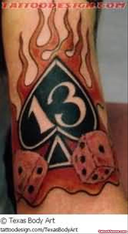 Burning Dice And Spade Tattoo