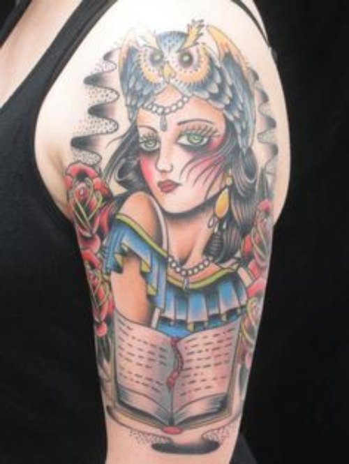 Attractive Colored Gambling Tattoo On Left Half Sleeve