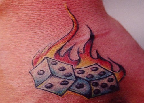 Colored Flaming Dice Tattoo