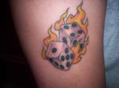 Awesome Flaming Dice Gambling Tattoos