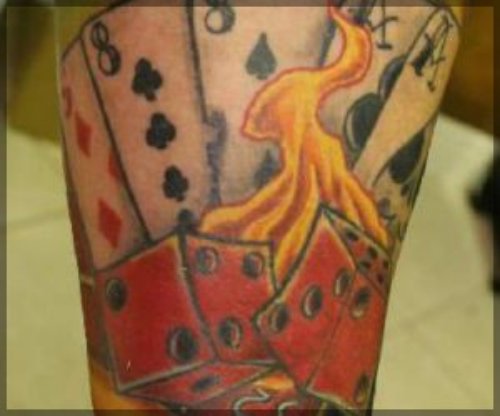 Flaming Dice Gambling Tattoo On Half Sleeve