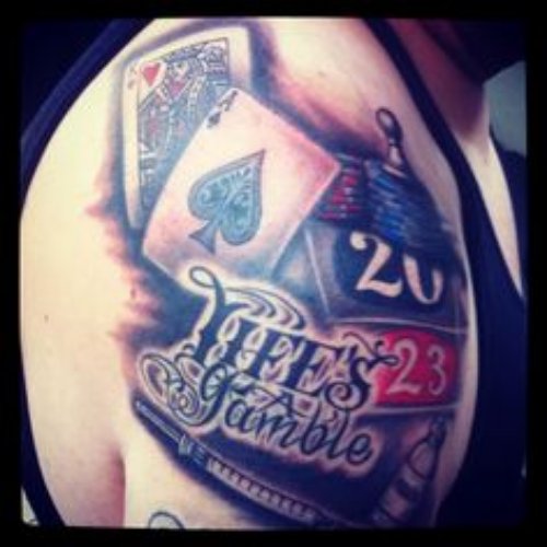 Gambling Tattoo On Right Shoulder