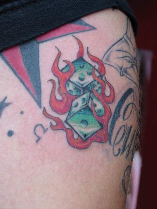Flaming Dice Gambling Tattoo on Side