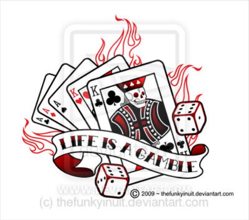 Flaming Cards and Gamble Tattoo Design