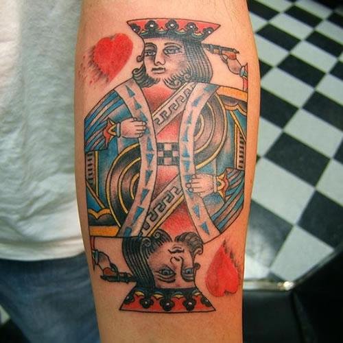 colored Ink King Gambling Tattoo On Left Arm