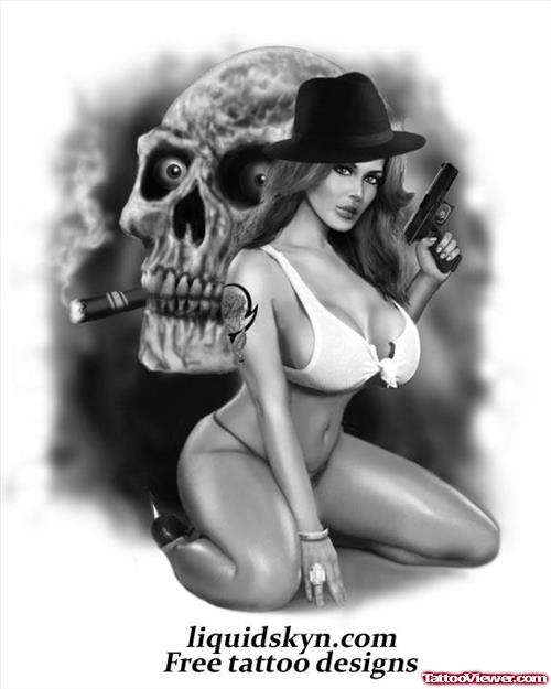 Gangsta Skull And Pinup Girl Tattoo