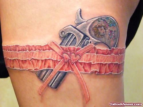 Gangsta Gun Tattoo on Thigh