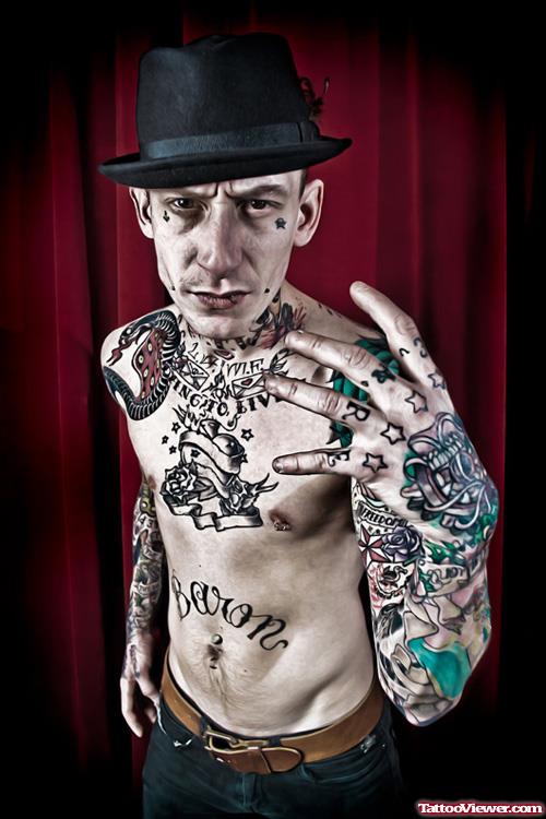 Cool Gangsta Tattoo On Man Full Body