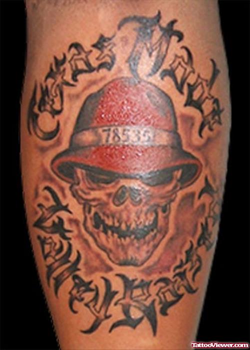 Tribal Flames And Gangster Skull Tattoo