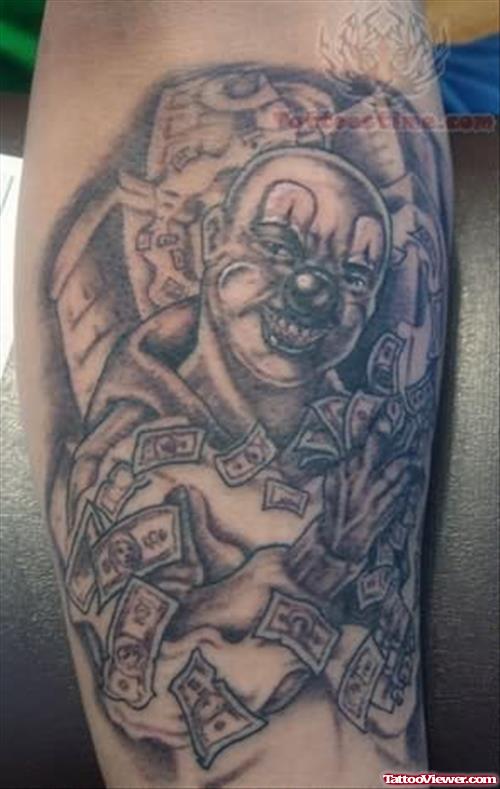 Grey Ink Gangsta Clown Tattoo