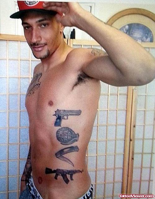 Gangsta Tattoos On Man Side Rib