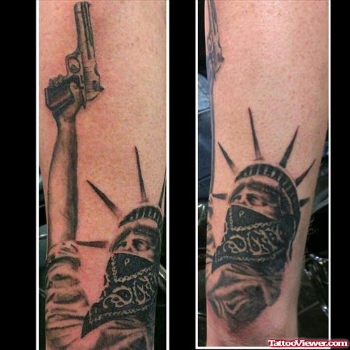 Gangsta statue Of Liberty Tattoo On Arm