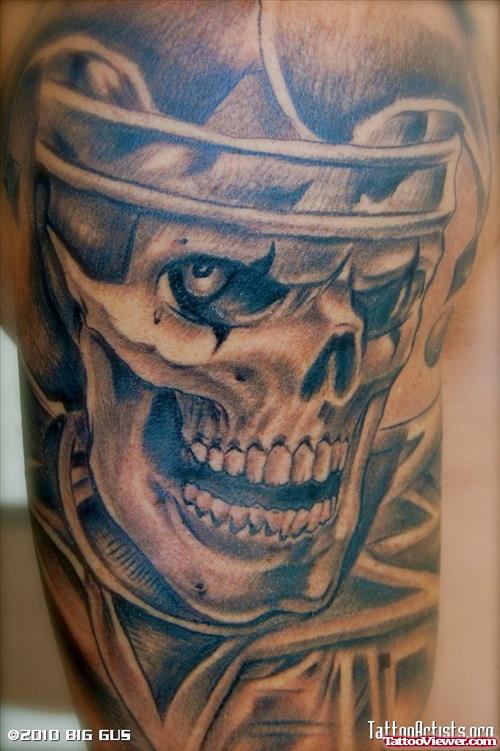 Skull With Crown Gangsta Tattoo On Arm