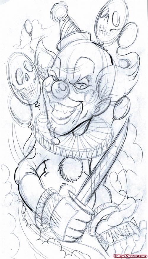 Gangsta Clown With Knife Tattoo Design