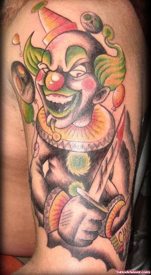 Awesome Colored Clown Gangster Tattoo