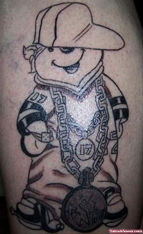 Grey Ink Gangsta Winnie Tattoo