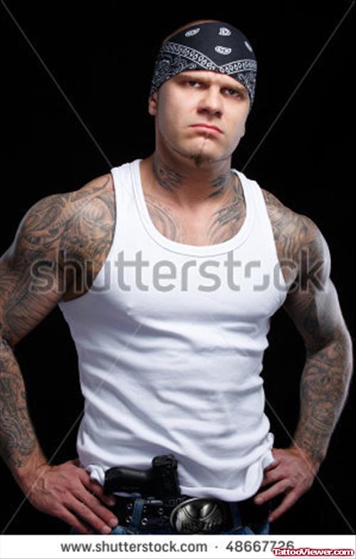 Grey Ink Gangsta Tattoos On Both Sleeve