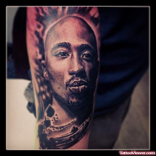 Grey Ink Gangsta Guy Tattoo On Left Arm