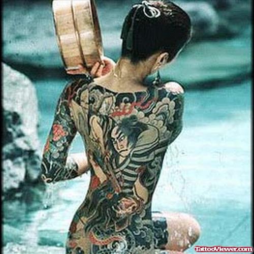Japanese Gangsta Tattoo On Man Back Body