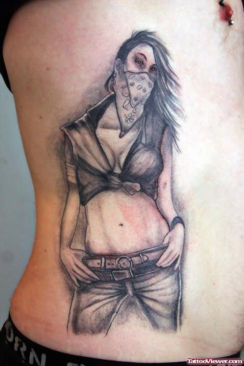 Bandana Pinup Girl Gangsta Tattoo On Side