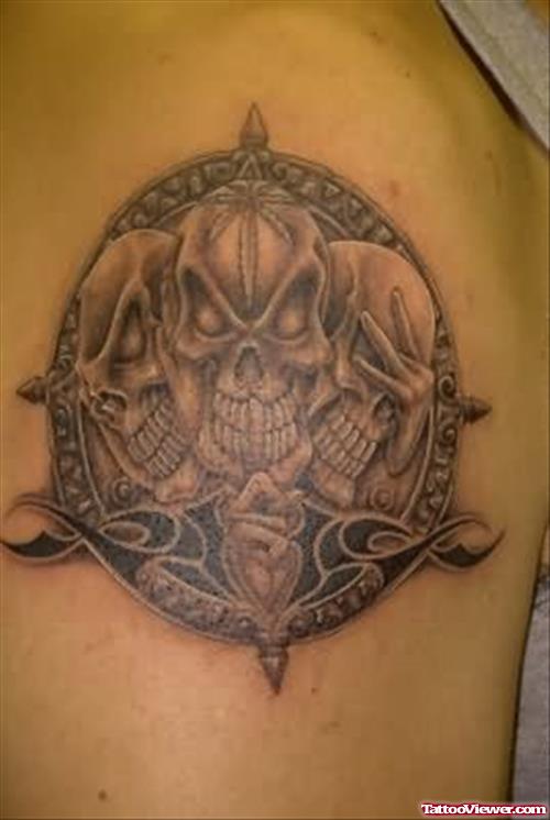 Grey Ink Gangsta Skull Tattoo