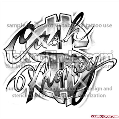 Grey Ink Cash Money Gangsta Tattoo Design