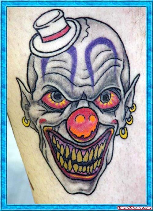 Clown Head Tattoo On Leg