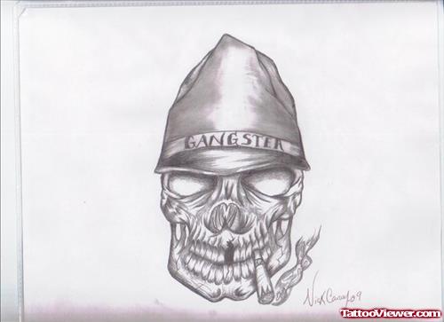 Smoking Gansta Skull Tattoo Design