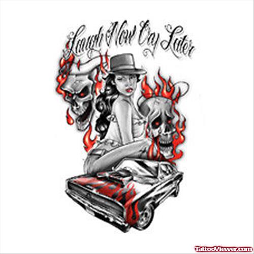 Laugh Now Cry Later Gangsta Tattoo Design