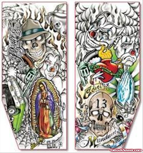 Awesome Colored Gangsta Tattoo Design