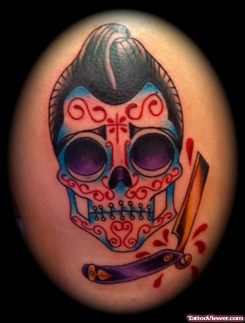 Sugar Skull And Razor Gangsta Tattoo