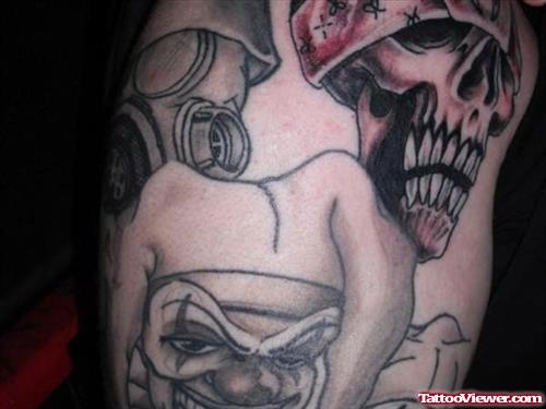Gangsta Skull Grey Ink Tattoo