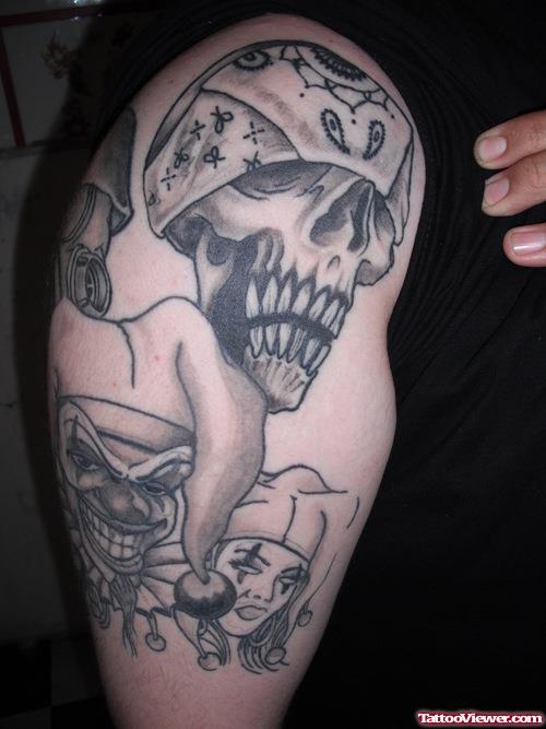 Awesome Grey Onk Gangsta Tattoo On Sleeve