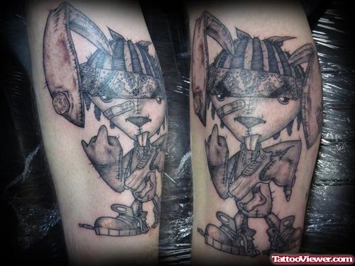 Awesome Grey Ink Gangsta Bunny Tattoo