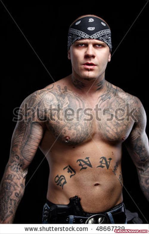 Nice Gangsta Tattoo On Man Chest