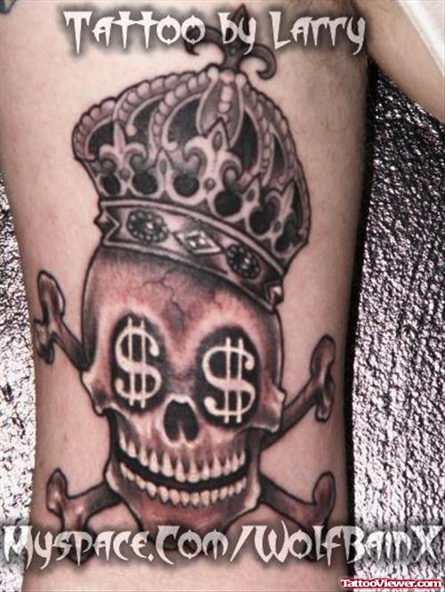 Gangsta Skull With Crown Tattoo On Arm