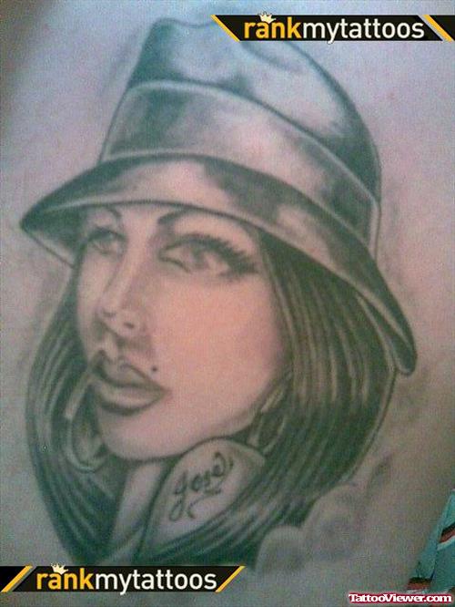 Awesome Grey Ink Gangsta Girl Tattoo