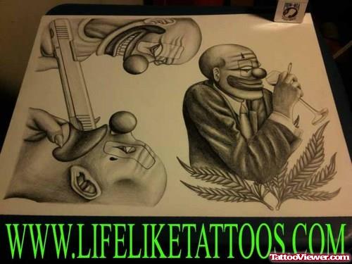 Gangster Clown Tattoos Designs