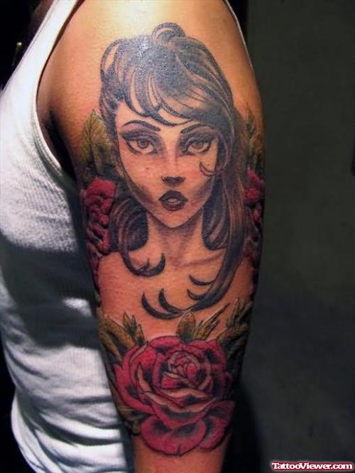 Gangster Girl Tattoo On Shoulder