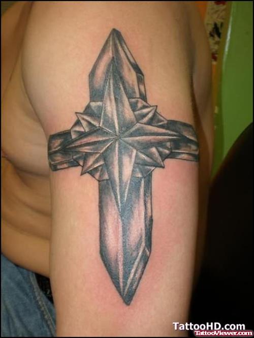 Cross Gangsta Tattoo On Bicep