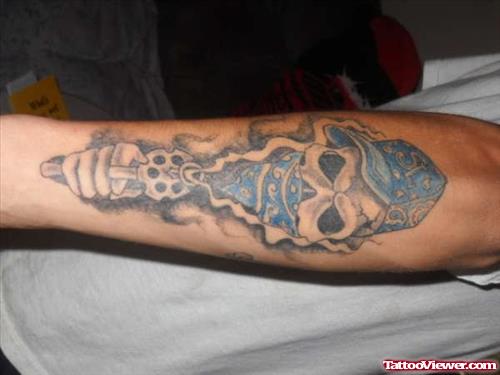 Gangsta Skull Tattoo On Back Arm