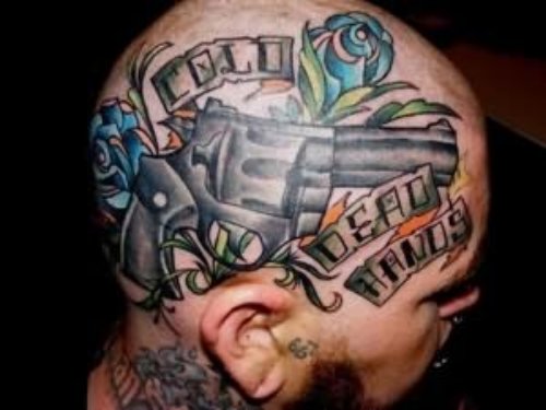 Gangsta Beautiful Coloured Tattoo On Head