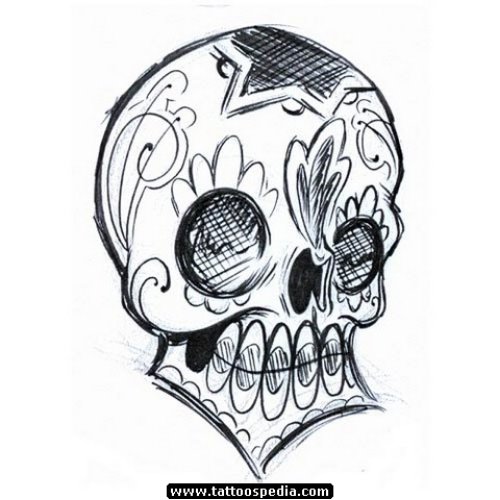 Grey Ink Skull Gangsta Tattoo Design