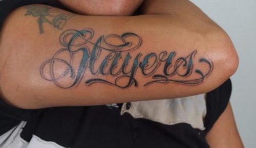Gangsta Tattoo On Left Biceps
