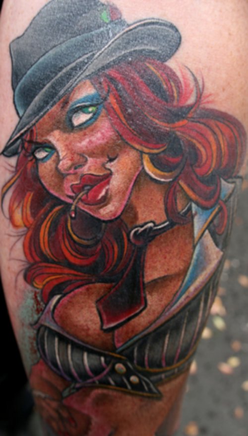 Grey Ink Gangsta Girl Tattoo