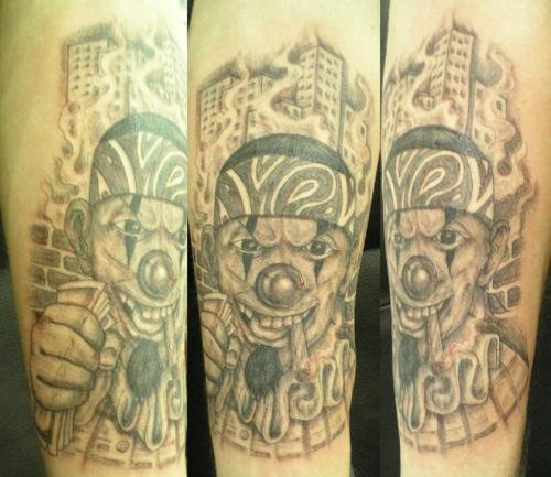 Awesome Grey Ink Clown Gangster Tattoo