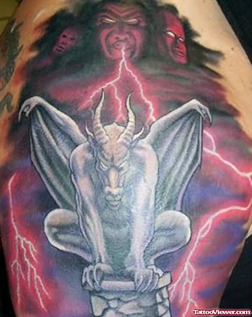 Grey Ink Nice Gargoyle Tattoo On Shoulder